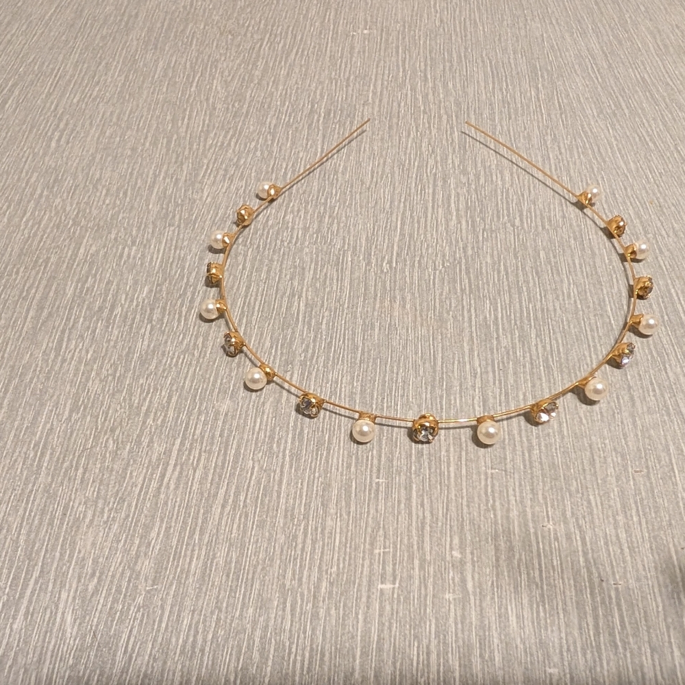 Jennifer Behr Ines Headband, Gold Pearl and Crystal Headband For Wedding